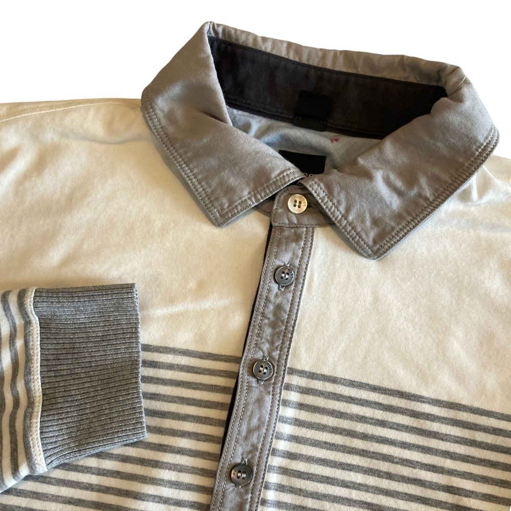 Hugo Boss Polo Mens Medium Slim Fit Long Sleeve Polo Shirt‎ White Grey Striped